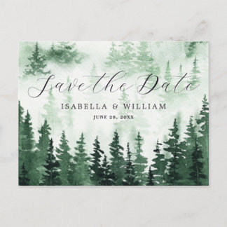 Waterverf Groen Woud Save The Date Briefkaart