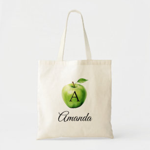 Waterverf Groene Apple Naam Monogramed Tote Bag