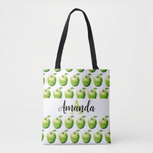 Waterverf Groene Apple Patroonnaam Monogramed Draagtas