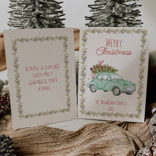  Waterverf Groene Auto Kerst Niet-Foto Feestdagenkaart