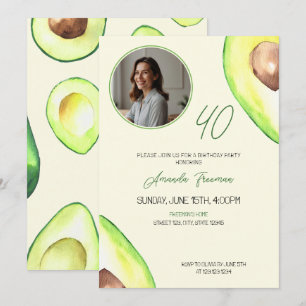 Waterverf Groene Avocado Foto Verjaardag Kaart