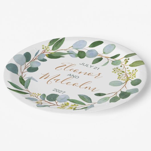 Waterverf groene baard, eucalyptus Wedding Papieren Bordje (Gekanteld)