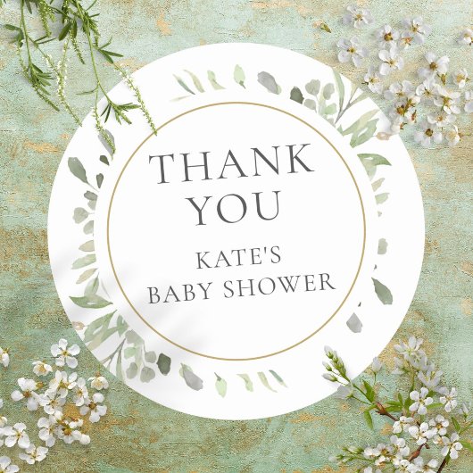 Waterverf Groene Baby Shower Dank Je Ronde Sticker