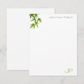 Waterverf Groene Bamboe bladeren Monogram Modern Notitiekaartje (Voorkant / Achterkant)