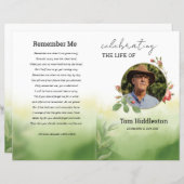 Waterverf Groene Begrafenisprogramma Sjabloon (Voorkant / Achterkant)