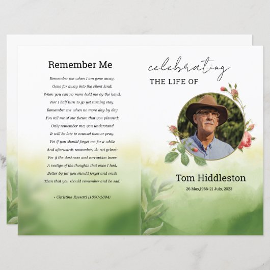 Waterverf Groene Begrafenisprogramma Sjabloon (Voorkant / Achterkant)