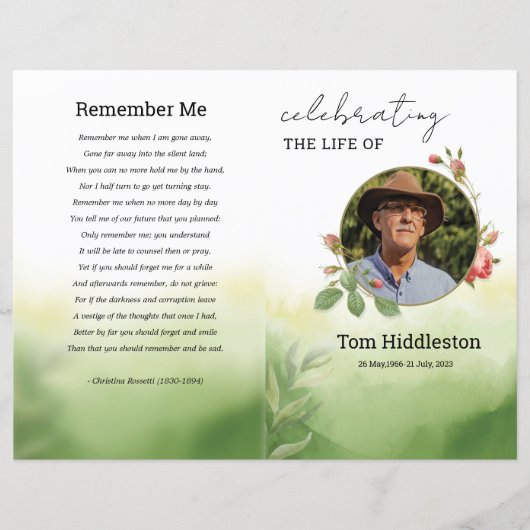 Waterverf Groene Begrafenisprogramma Sjabloon (Voorkant)