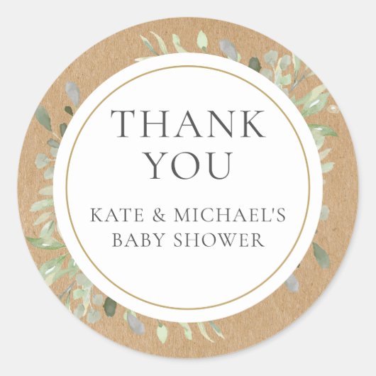 Waterverf Groene Bladeren Baby Shower Bedankt Ronde Sticker (Voorkant)