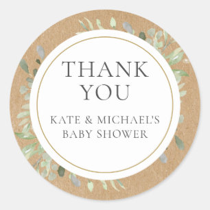Waterverf Groene Bladeren Baby Shower Bedankt Ronde Sticker