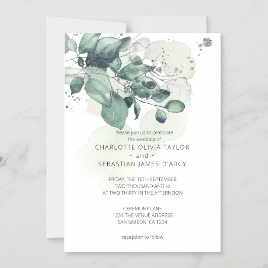 Waterverf groene bladeren botanische boeket bruilo magnetische uitnodiging (Voorkant)