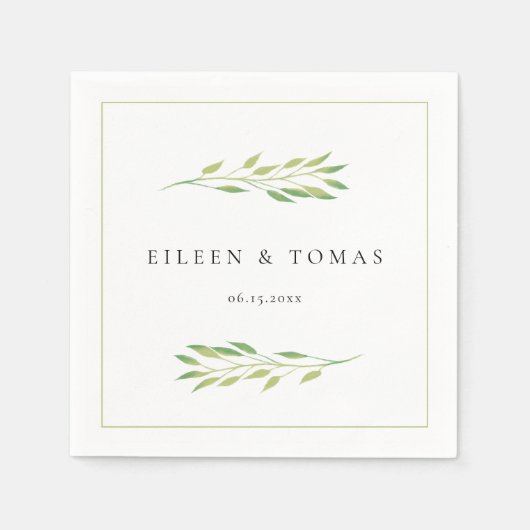 Waterverf groene bladeren bruiloft papier servet (Voorkant)