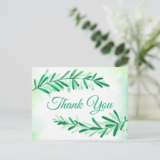 Waterverf Groene Bladeren Dank u Blad Briefkaart (Staand voorkant)