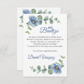 Waterverf Groene bladeren en Blauwe bloemen Doop Bedankkaart (Voorkant / Achterkant)