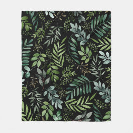 Waterverf groene bladeren    fleece deken