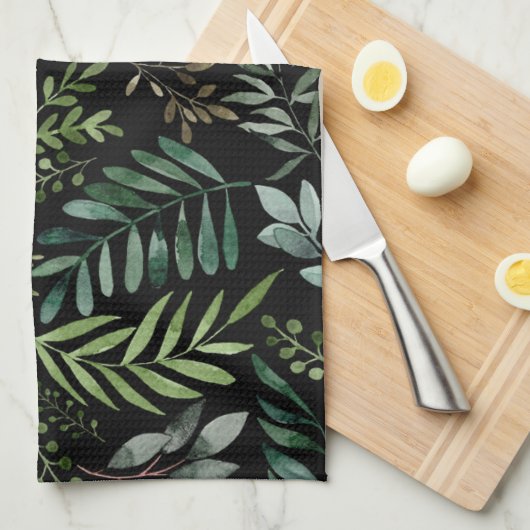 Waterverf groene bladeren theedoek (Quarter Fold)