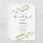 Waterverf groene bladeren trouwuitnodiging kaart (Voorkant)