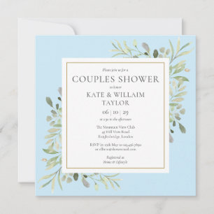 Waterverf Groene Blauwe Couples Baby Jongensfeest Kaart