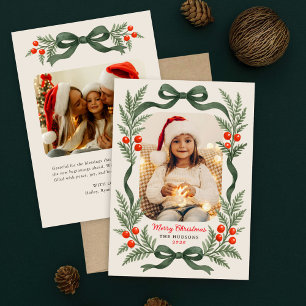 Waterverf Groene Boog Prettig Kerst Foto Feestdagenkaart