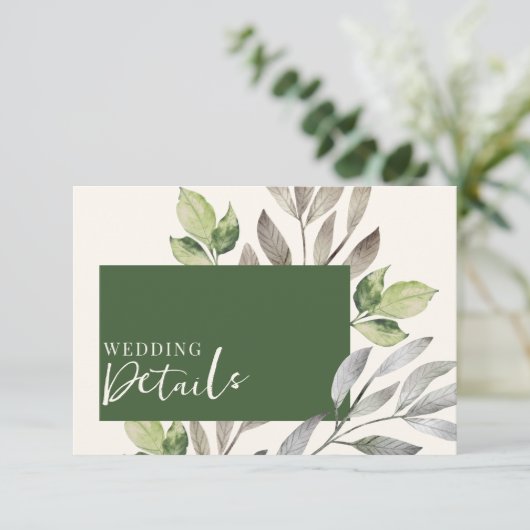 Waterverf Groene Botanische QR Code Bruiloft Informatiekaartje (Staand voorkant)