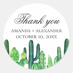 Waterverf groene cactus. Cactussen bruiloft bedank Ronde Sticker