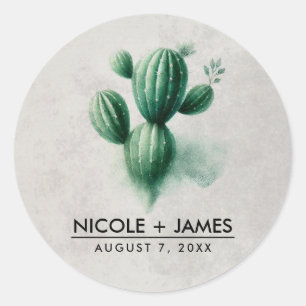 Waterverf groene cactus grijs zuidwesten bruiloft ronde sticker