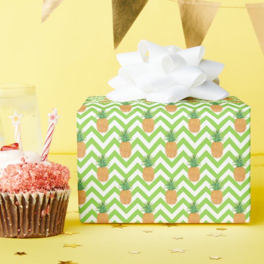 Waterverf Groene Chevron Ananas Cadeaupapier (Verjaardagsfeest)