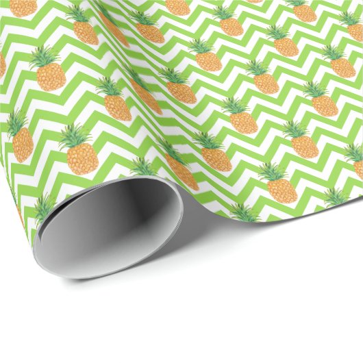 Waterverf Groene Chevron Ananas Cadeaupapier (Rol Hoek)