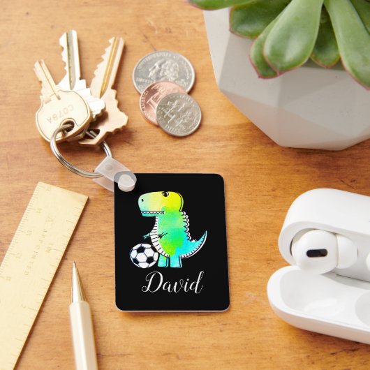 Waterverf groene dinosaurus met aangepaste naam sleutelhanger (Bureau)