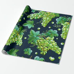 Waterverf groene druiven, bladeren op een donkere  cadeaupapier