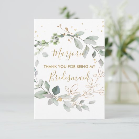 Waterverf groene en goudbladeren Flat Hartelijk da Bedankkaart (Staand voorkant)