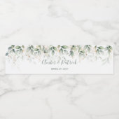 Waterverf groene en gouden bladeren Weddenschap Waterfles Etiket (Enkel label)