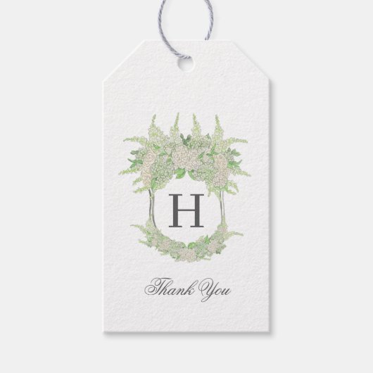 Waterverf Groene en Witte Hydrangea Crest Cadeaulabel (Voorkant)