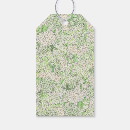Waterverf Groene en Witte Hydrangea Crest Cadeaulabel (Achterkant)