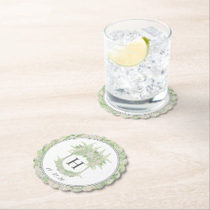 Waterverf Groene en Witte Hydrangea Crest Kartonnen Onderzetters