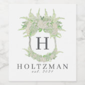 Waterverf Groene en Witte Hydrangea Crest Wijn Etiket (Enkel label)