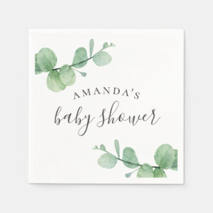 Waterverf groene eucalyptus. Baby shower voor groe Servet