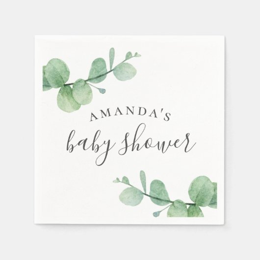 Waterverf groene eucalyptus. Baby shower voor groe Servet (Voorkant)