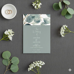 Waterverf groene Eucalyptus Huwelijksuitnodiging Kaart