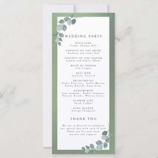 Waterverf Groene Eucalyptus Trouwprogramma's (Achterkant)