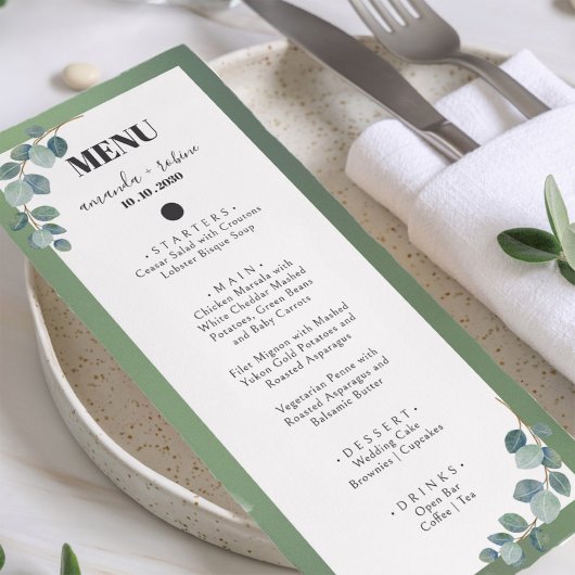 Waterverf Groene Eucalyptus Wedding Menu