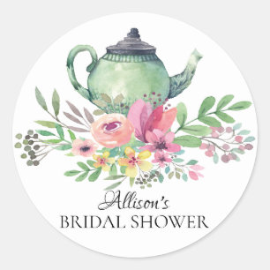 Waterverf Groene Floral Bridal Tea Party Sticker