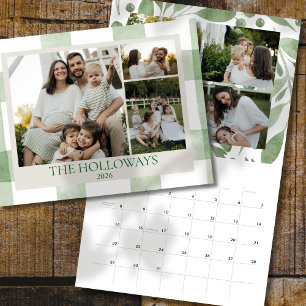 Waterverf groene geruite gezinsfotokalender kalender