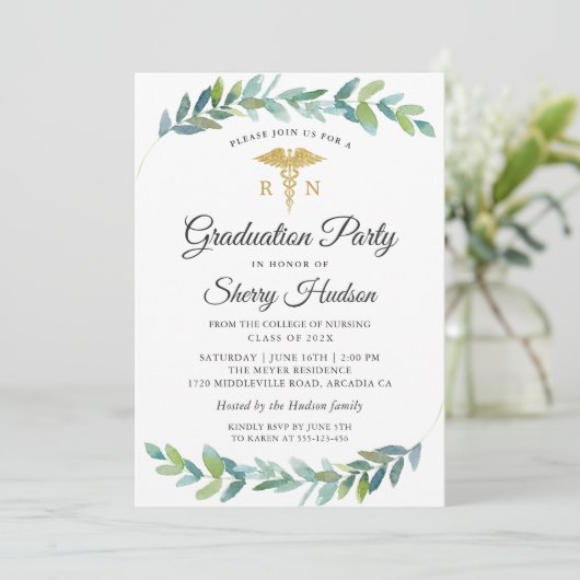 Waterverf Groene Goud RN Verpleegkunde Afstuderen Kaart (Staand voorkant)