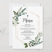 Waterverf Groene Goudkruis Doop Menukaarten Kaart (Voorkant)