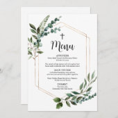 Waterverf Groene Goudkruis Doop Menukaarten Kaart (Voorkant / Achterkant)