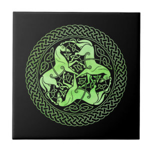 Waterverf Groene Keltische Knot Ring with Horses Tegeltje