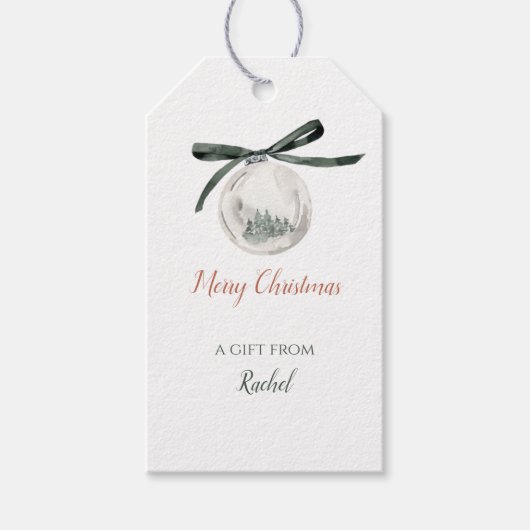 Waterverf Groene Kerst Ornament met Lint Cadeaulabel (Voorkant)