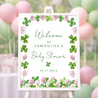 Waterverf groene klavertjes baby shower welkomstbo poster