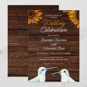 Waterverf Groene Kolibrie Bloemen Rustieke Huwelij Kaart