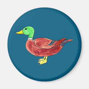 Waterverf Groene Kop Wilde Eend Mannetje Magneet